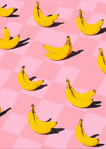 Bananenpatroon op een roze geblokte achtergrond