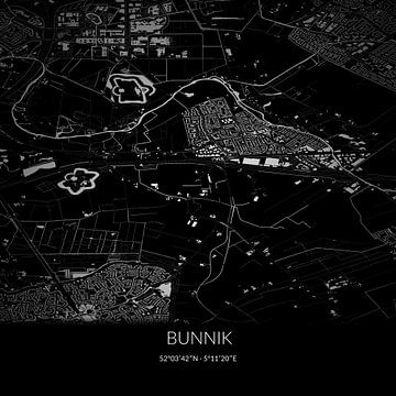 Zwart-witte landkaart van Bunnik, Utrecht. van Rezona