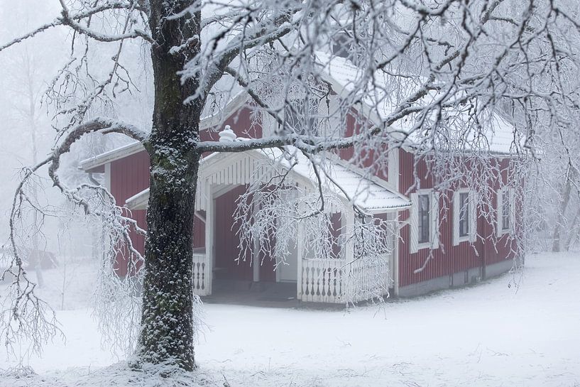 Schwedisches Haus im Schnee von Arthur van Iterson