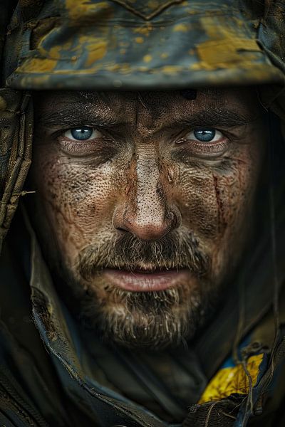 Portrait de l'IA aux couleurs du drapeau ukrainien par Egon Zitter