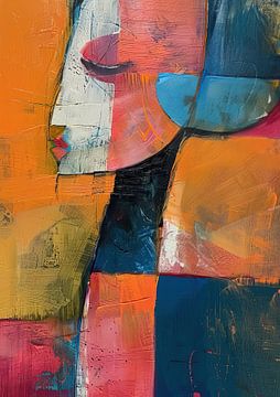 Vrouw met Oranje | Abstract Portret met Kleuren van Blikvanger Schilderijen