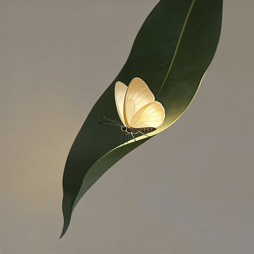 Der Schmetterling auf dem dunklen Blatt