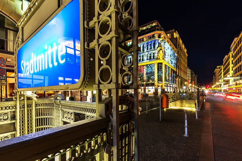 Underground station Stadtmitte Berlin by night by Frank Herrmann