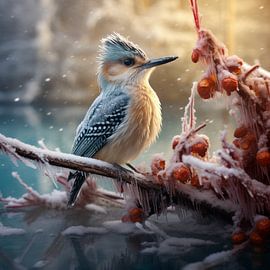 Kingfisher sitting snow