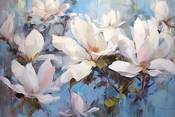 Magnolia | Dwalend in Magnolias pracht| bloemen schilderij | indrukwekkend kunstwerk. van Blikvanger Schilderijen