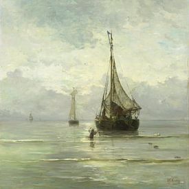 Schilderij Kalme zee van kunstenaar Mesdag | Schepen schilderijen van Schilderijen Nu