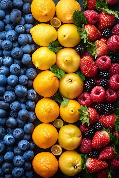 Mondriaans Kleurrijk Fruitcompositie van Art & Soul Creations
