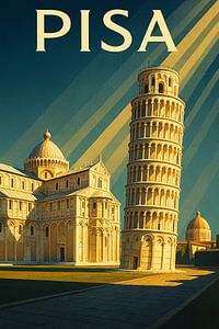 Pisa Art Deco Poster - Schiefer Turm & Kathedrale Retro Print