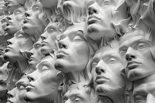 Digitaal abstract portret uit de muur aan de muur