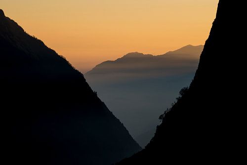 Mountains in Nepal with sunset