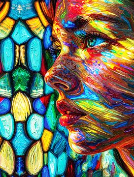 Spectrum Profile - Buntes Impasto Frau Ölgemälde von Ramy Salah Hefny