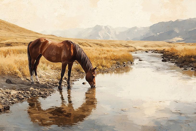 Wildpferd trinkt am Fluss von Imperial Art House