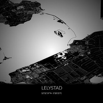 Zwart-witte landkaart van Lelystad, Flevoland. van Rezona