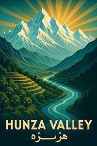 Hunza Tal Landschaft Kunstdruck - Karakoram Berge & Fluss Poster