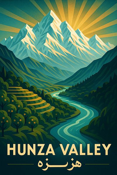 Hunza Tal Landschaft Kunstdruck - Karakoram Berge &amp; Fluss Poster von Travel Shop