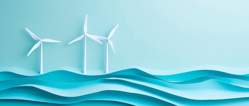 Wind turbines over a sea of waves by Poster Art Shop