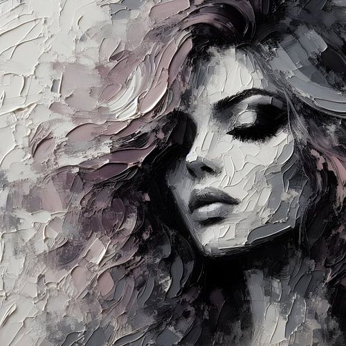 Portret Olieverf Zwart Wit Mauve