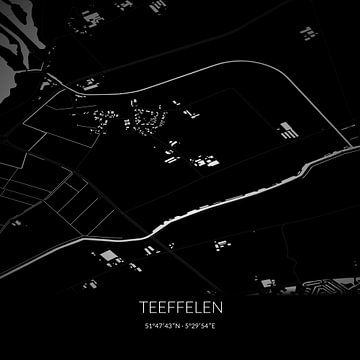 Black-and-white map of Teeffelen, North Brabant. by Rezona