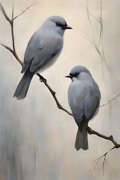 Broer en Zus Vogels Schilderij van ComfortQ