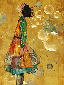 Vrouwenportret | Colorful Serenity van Abstract Schilderij