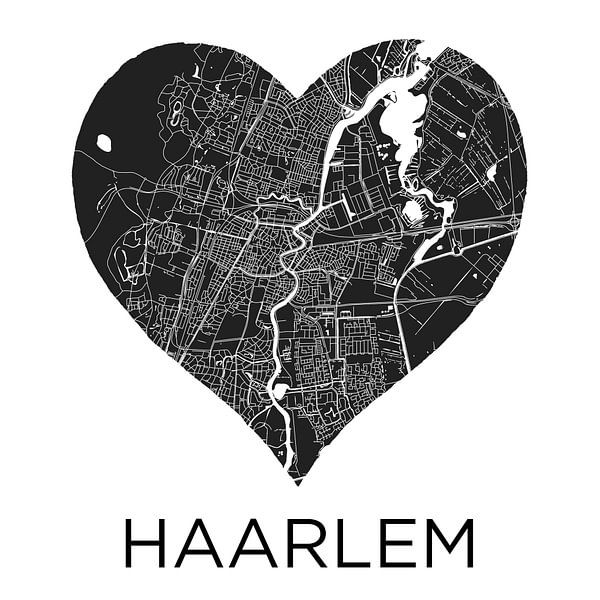Liefde voor Haarlem ZwartWit  |  Stadskaart in een hart van Wereldkaarten.Shop