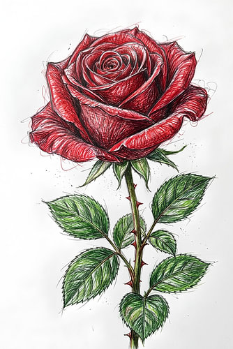 ROSE SCRIBBLE ART POTLOODTECHNIEK - METALEN POSTER