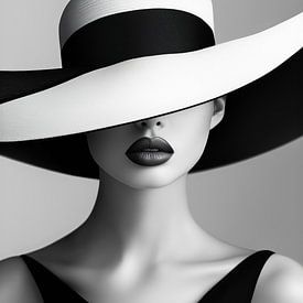 Mysterious woman in a black-and-white hat (panorama) by TheXclusive Art
