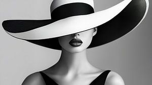 Panorama d'une femme mystérieuse coiffée d'un chapeau noir et blanc
