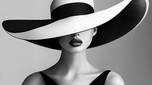 Mysteriöse Frau mit schwarz-weißem Hut – Panorama