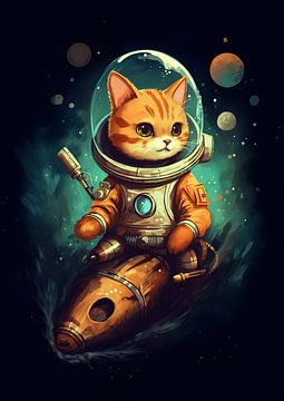 Katze im Weltraum Poster Kinderzimmer von Jan Bechtum