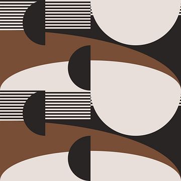 Retro Circles, Stripes in Brown, White, Black. Modern abstract geometric art no. 3 by Dina Dankers