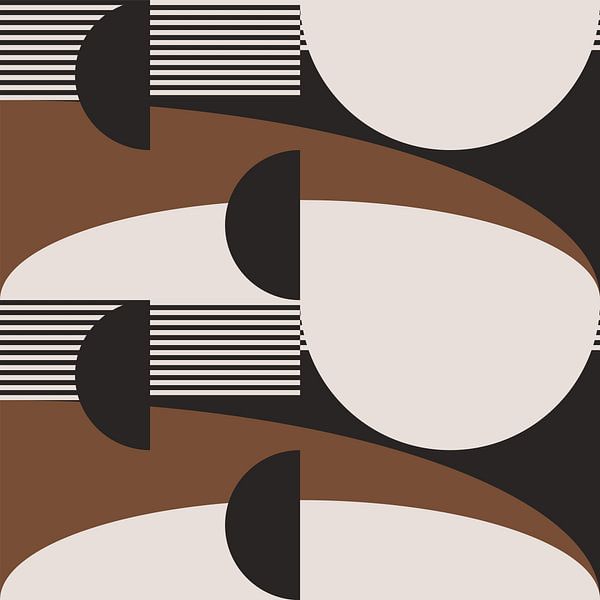 Retro Circles, Stripes in Brown, White, Black. Modern abstract geometric art no. 3 by Dina Dankers