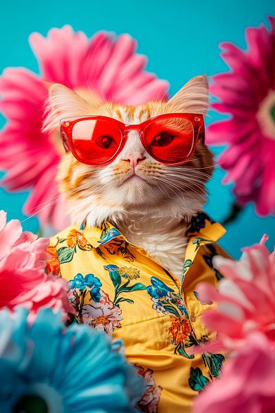 Chic cat in a sea of flowers - Summery by Poster Art Shop