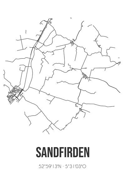 Sandfirden (Fryslan) | Map | Black and white by Prints of Place