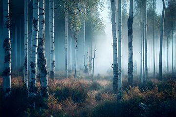 Birch forest in morning mist_01 by Peet de Rouw