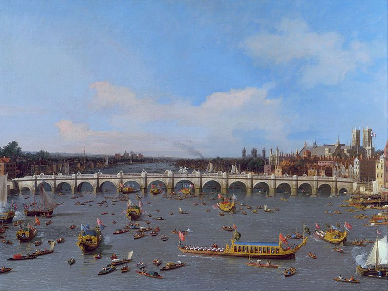 Westminster Bridge, with the Lord Mayor's Procession on the Thames, Canaletto by Masterful Masters