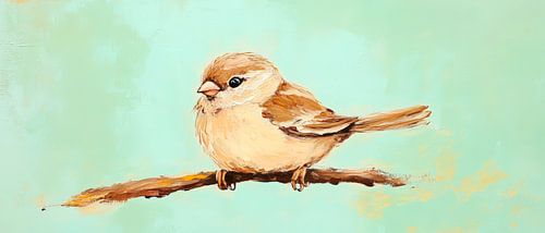 Schattig musje op tak - aquarelstijl