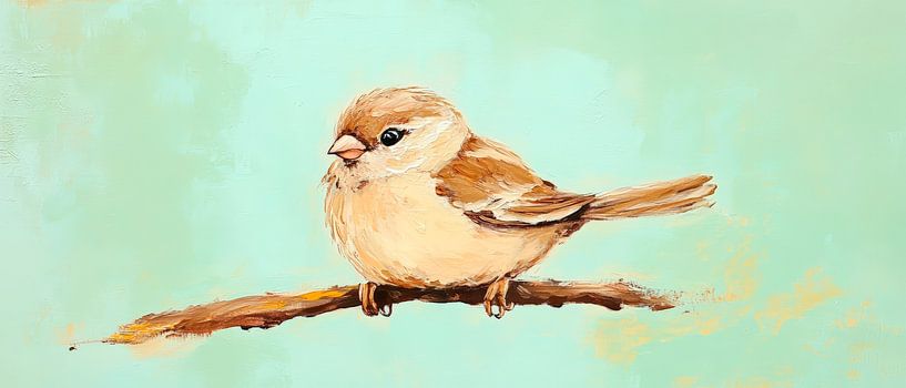 Süßer Spatz auf Ast – Aquarellstil von Poster Art Shop
