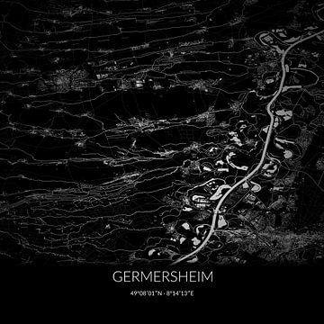 Black and white map of Germersheim, Rhineland-Palatinate, Germany. by Rezona