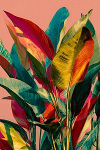 Tropische Blätter in Farbexplosion Abstraktes Botanisches Kunstwerk