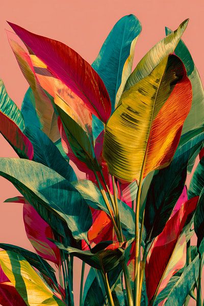 Tropische Bladeren in Kleurexplosie Abstract Botanisch Kunstwerk van Eva Lee
