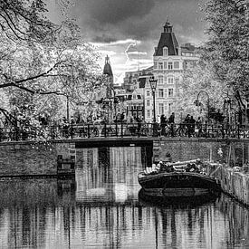 Amsterdam Kloveniersburgwal Centre towards Amstel Black and White by Hendrik-Jan Kornelis