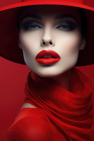 Very beautiful woman with bright red lips and lipstick hi fashion style by Art Bizarre