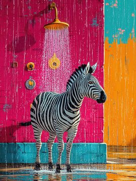 Zebra beim Duschen