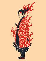 Anime Samurai Muurkunst - Vurige Krijger Canvas Print Japanse Anime Poster Home Decor