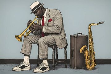 illustratieve poster met Jazz concept, muzikant van Ariadna de Raadt-Goldberg