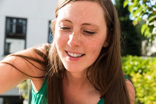 Portrait of an attractive thirty year old white woman in summer 
