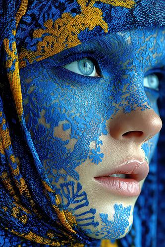 portret in geel en blauw