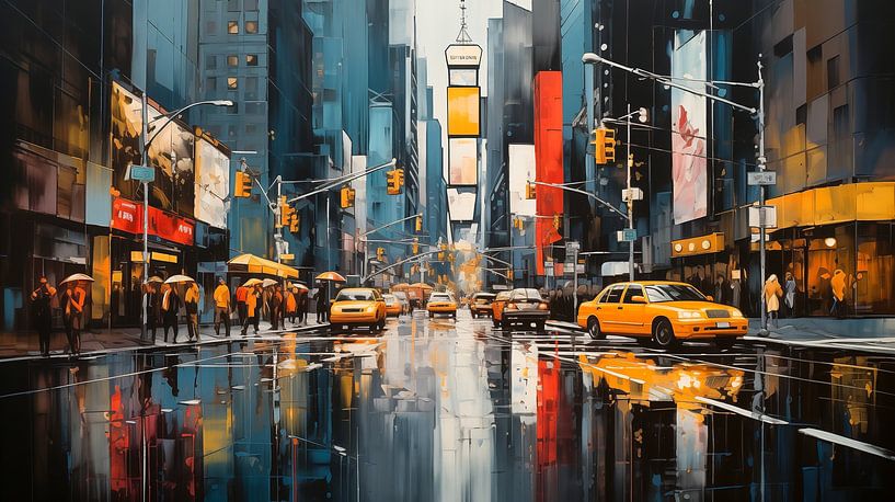 Gele taxi op straat in de grote New York City, abstracte kunst van Animaflora PicsStock