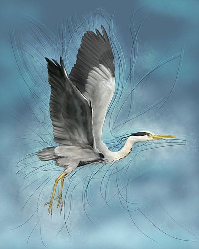 Heron flying away. by Bianca Wisseloo
